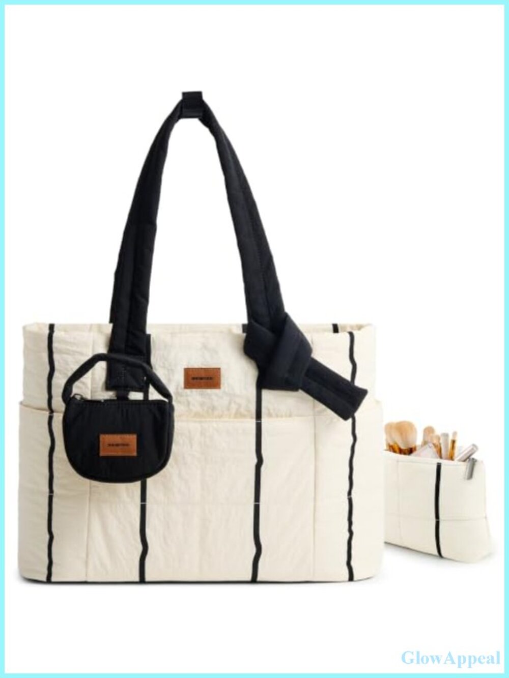Quilted Puffer Tote Bag for Women with Mini Pouch, Lightweight Laptop Bag